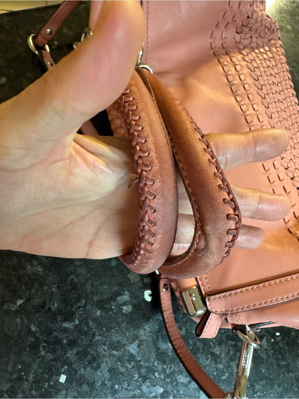 Coach Madison(Maggie) woven Leather Tote/Satchel - Coral Pink - Picture 8 of 16
